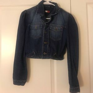 Tommy hilfiger puff dark denim jacket cropped